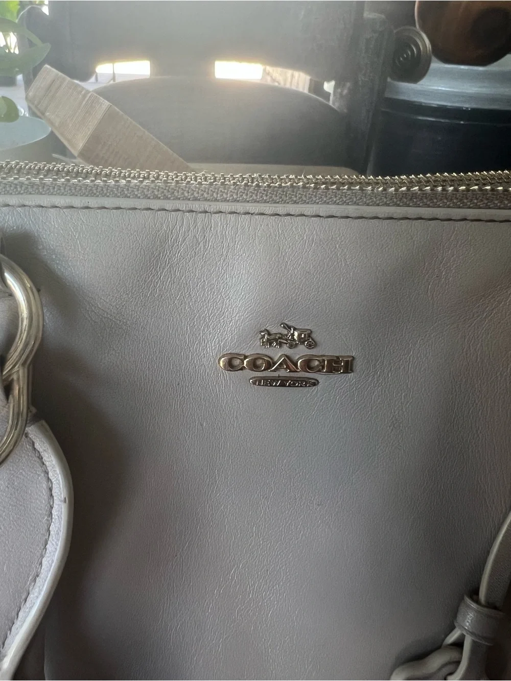 Coach Pebbled Leather Satchel in Light Taupe with Gold Hardware